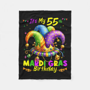 Mardi Gras 55th Birthday Fat Tuesday 55 Years Old  Fleece Blanket