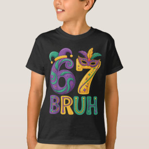 Mardi Gras 67 Bruh Carnival Mask Jester Hat Number T-Shirt