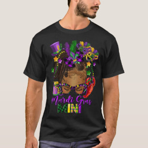 Mardi Gras Afro Messy Bun Mini Black Women New Orl T-Shirt