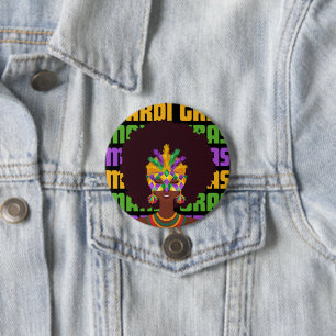 MARDI GRAS Afro Queen 3 Inch Round Button