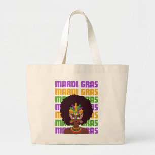 MARDI GRAS Afro Queen Large Tote Bag