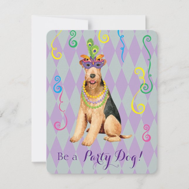 Mardi Gras Airedale Invitation (Front)