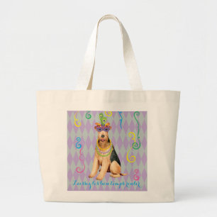 Mardi Gras Airedale Large Tote Bag