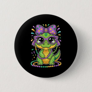 Mardi Gras Alligator Beads Bow Kids Women _2 2 Inch Round Button