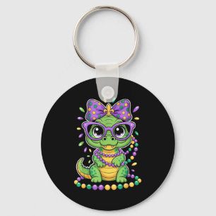 Mardi Gras Alligator Beads Bow Kids Women Keychain