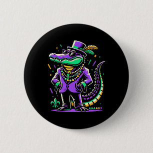 Mardi Gras Alligator Boys Men Mardi Gras 2 Inch Round Button