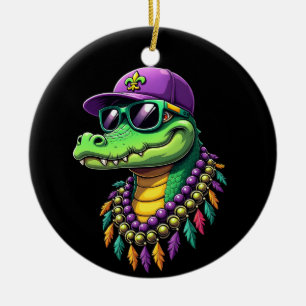 Mardi Gras Alligator Carnival New Orleans Ceramic Ornament