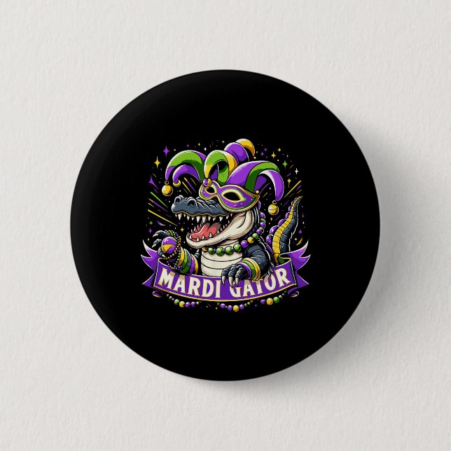 Mardi Gras Alligator Celebration Mardigator  2 Inch Round Button (Front)