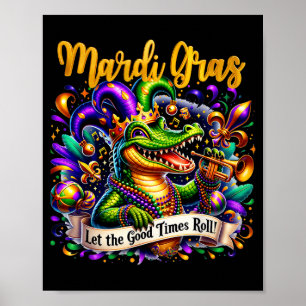 Mardi Gras Alligator Costume Men Illustration Poster