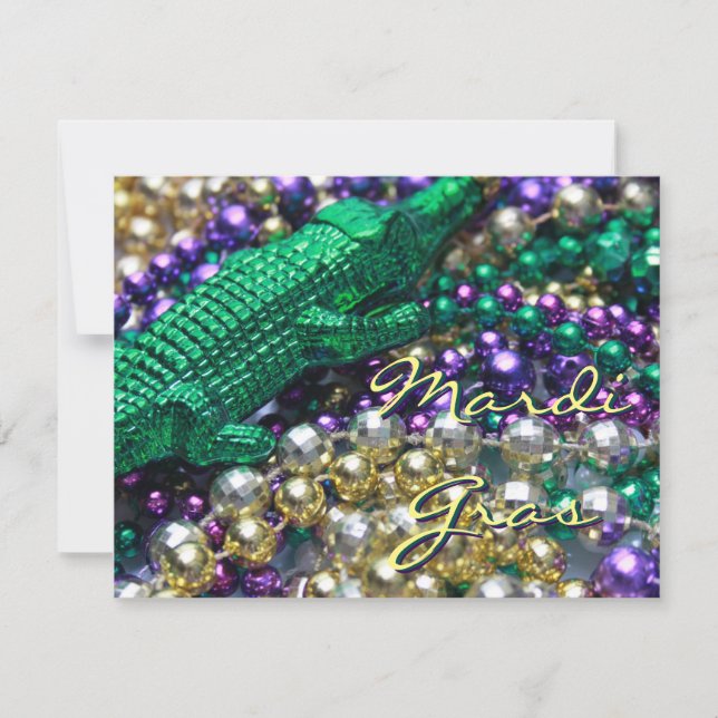 Mardi Gras Alligator Custom Party Card Invitations (Front)