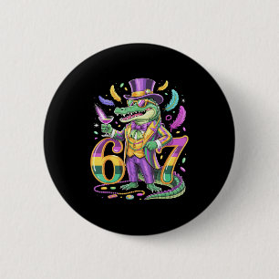 Mardi Gras Alligator Gentleman Tail Number 67 Carn 2 Inch Round Button