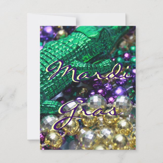 Mardi Gras Alligator Invitations de carte de fête  (Devant)