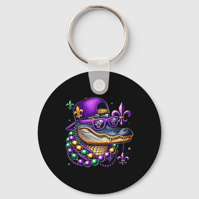 Mardi Gras Alligator Mardigator Crocodile Kids Boy Keychain (Front)