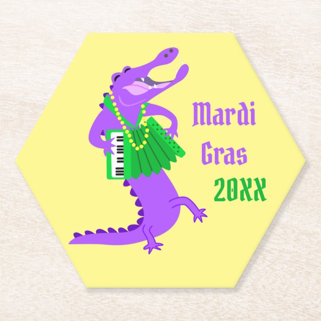 Mardi Gras Alligator Paper Coaster (Front)