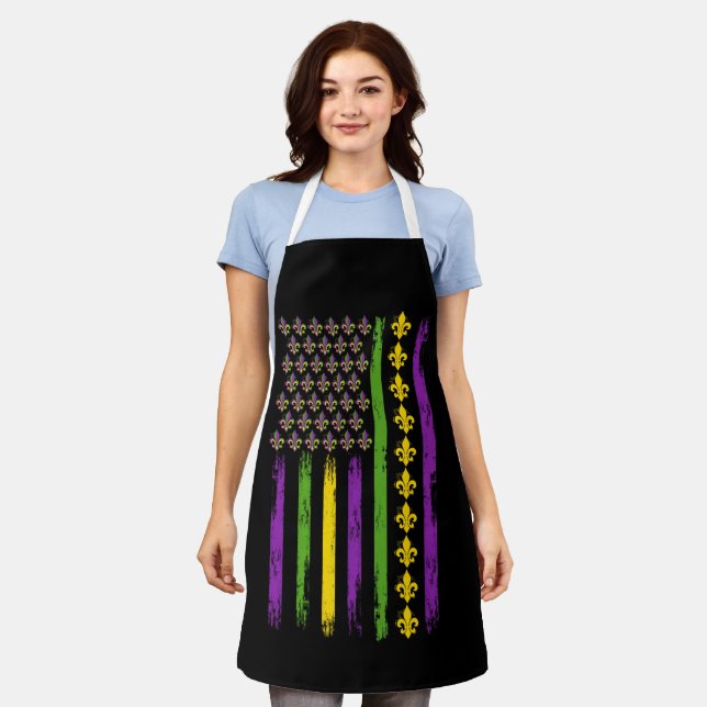 Mardi Gras American Flag Fat Tuesday Apron (Worn)
