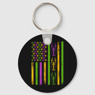 Mardi Gras American Flag Fat Tuesday New Orleans M Keychain