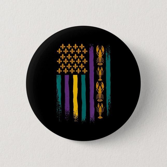 Mardi Gras American Usa Flag Funny  2 Inch Round Button (Front)