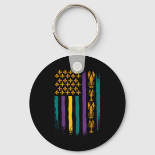 Mardi Gras American Usa Flag Funny Keychain
