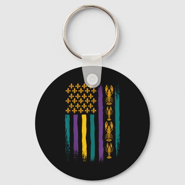 Mardi Gras American Usa Flag Funny  Keychain (Front)