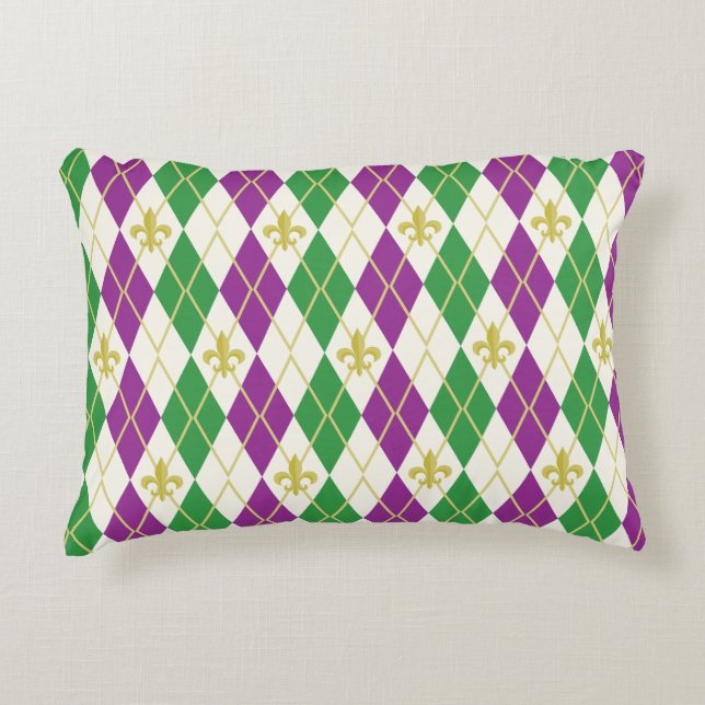 Mardi Gras Argyle Accent Pillow (Front)