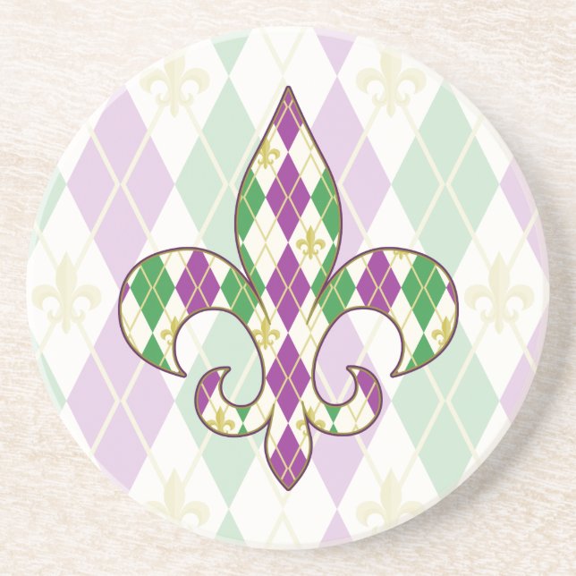 Mardi Gras Argyle Sandstone Coaster (Front)