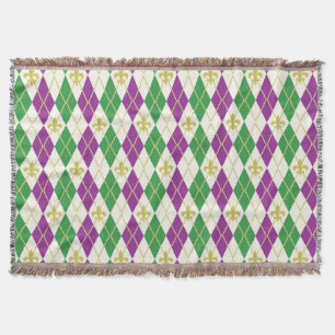 Mardi Gras Argyle Throw Blanket