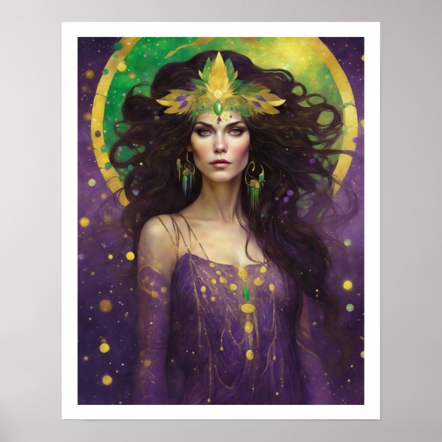 Mardi Gras Art Deco Woman in Purple Dress Poster (Front)