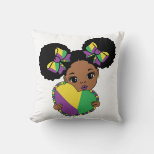 Mardi Gras Baby Girl Holding Heart  Throw Pillow