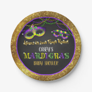 Mardi Gras Baby Shower (Gold) Paper Plate