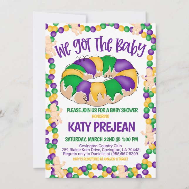 Mardi Gras Baby Shower Invitation (Front)