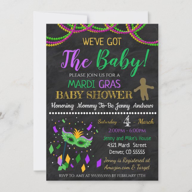 Mardi Gras Baby shower Invitation (Devant)