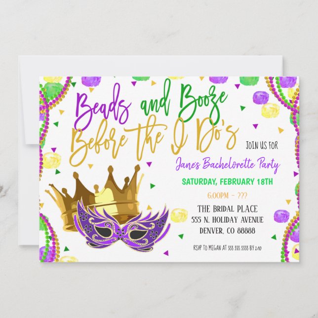 Mardi Gras Bachelorette Party Invitation (Devant)