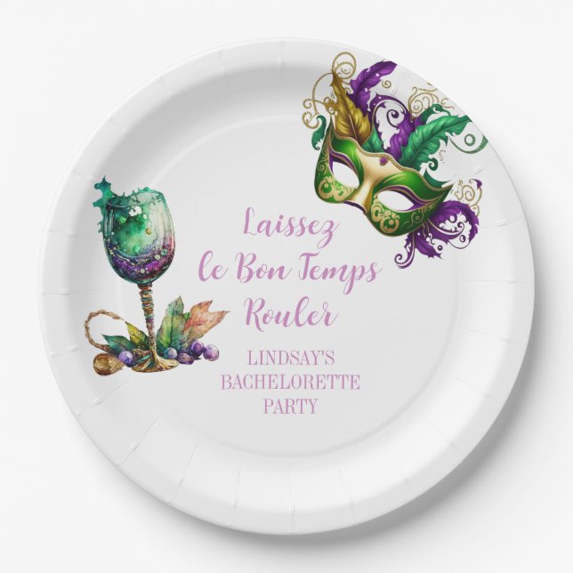Mardi Gras Bachelorette Party Paper Plate (Front)