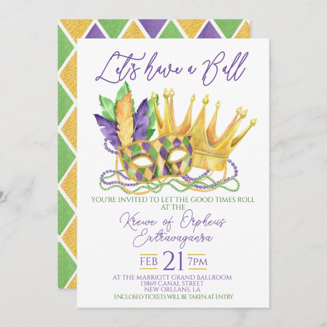 Mardi Gras Ball Invitation (Front/Back)