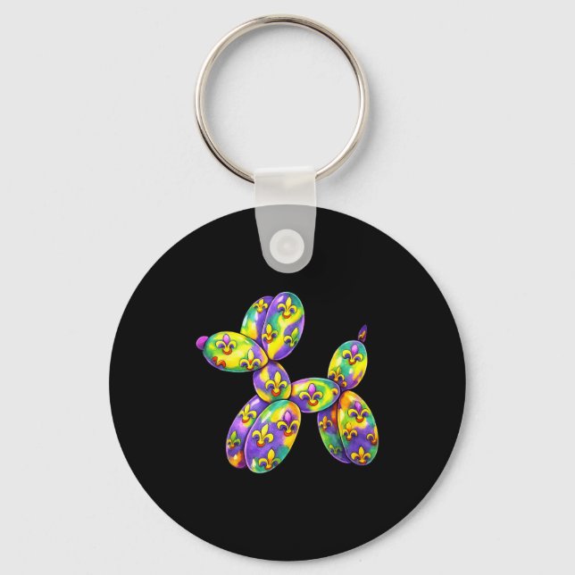 Mardi Gras Balloon Dog Costume Design Keychain (Front)