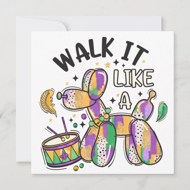 Mardi Gras Balloon Dog Holiday Card (Front)