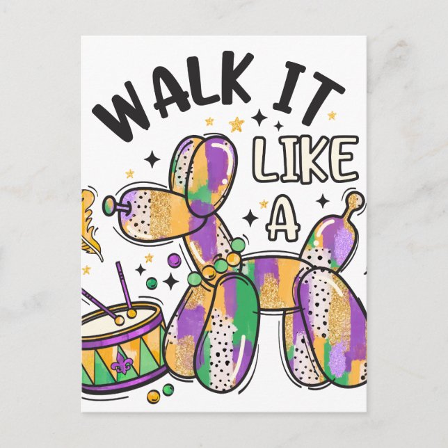 Mardi Gras Balloon Dog Postcard (Front)