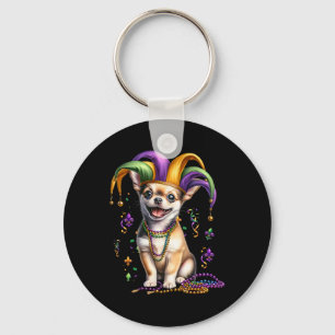 Mardi Gras Bead Chihuahua Dog Festival Carnival Keychain