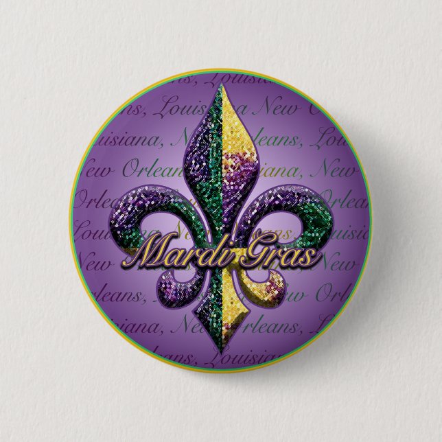 Mardi Gras bead Fleur de lis 2 2 Inch Round Button (Front)