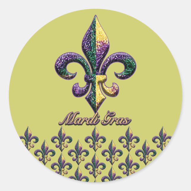 Mardi Gras bead Fleur de lis 2 Classic Round Sticker (Front)
