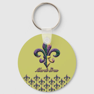 Mardi Gras bead Fleur de lis 2 Keychain
