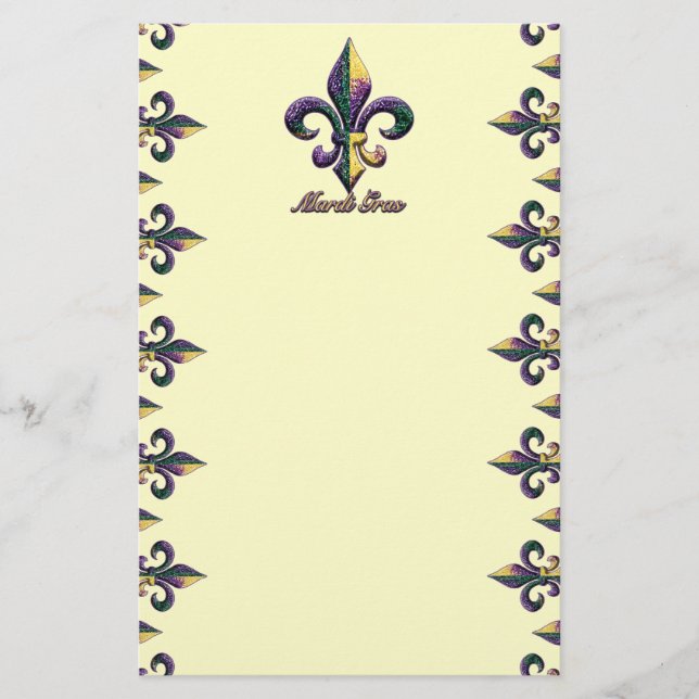 Mardi Gras bead Fleur de lis 2 Stationery (Front)