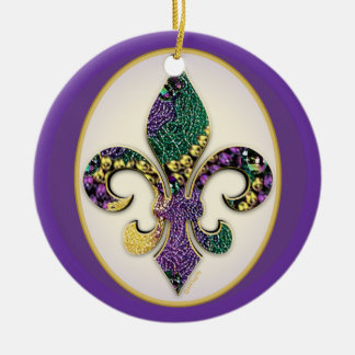 Mardi Gras Bead Fleur de lis Ceramic Ornament
