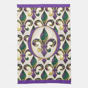 Mardi Gras Bead Fleur de lis Kitchen Towel