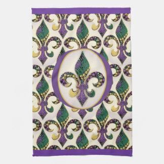 Mardi Gras Bead Fleur de lis Kitchen Towel
