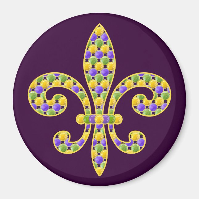 Mardi Gras bead Fleur de lis Magnet (Front)