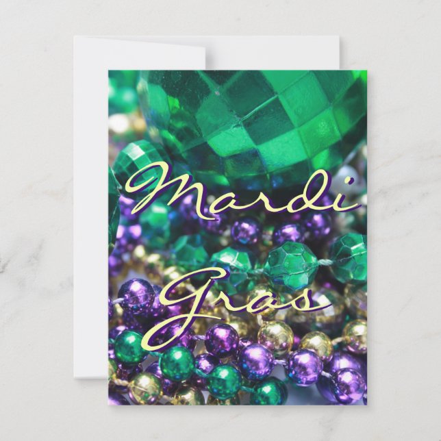 Mardi Gras Bead Throws Custom Invite Party Cards (Front)