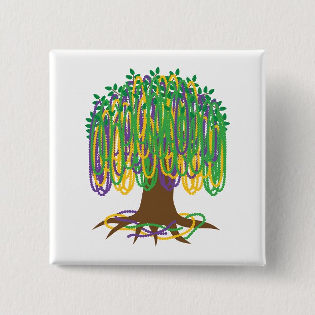 Mardi Gras Bead-Tree Carnival 2 Inch Square Button (Front)
