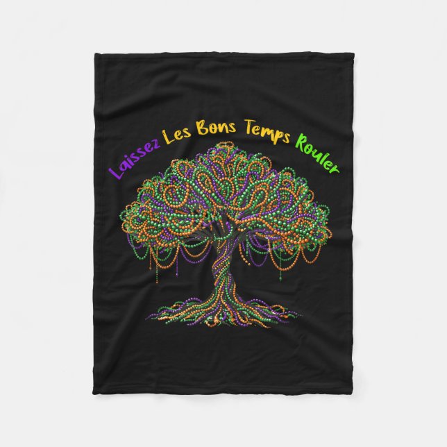 Mardi Gras Bead Tree Carnival Artwork Fleece Blanket (Front)