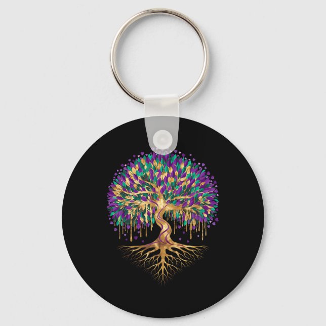 Mardi Gras Bead Tree Carnival New Orleans 2025 Wom Keychain (Front)